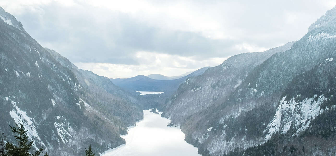 Winter snowy mountains and river